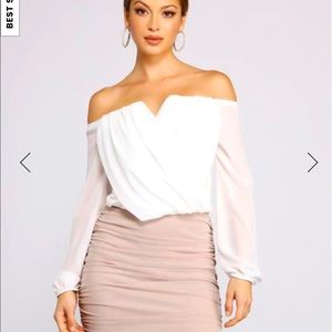 White Sophisticated chiffon strapless top (S)